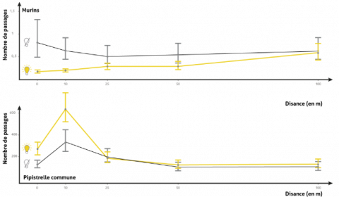 Graphiques représentant la distance d'impact de l'éclairage public